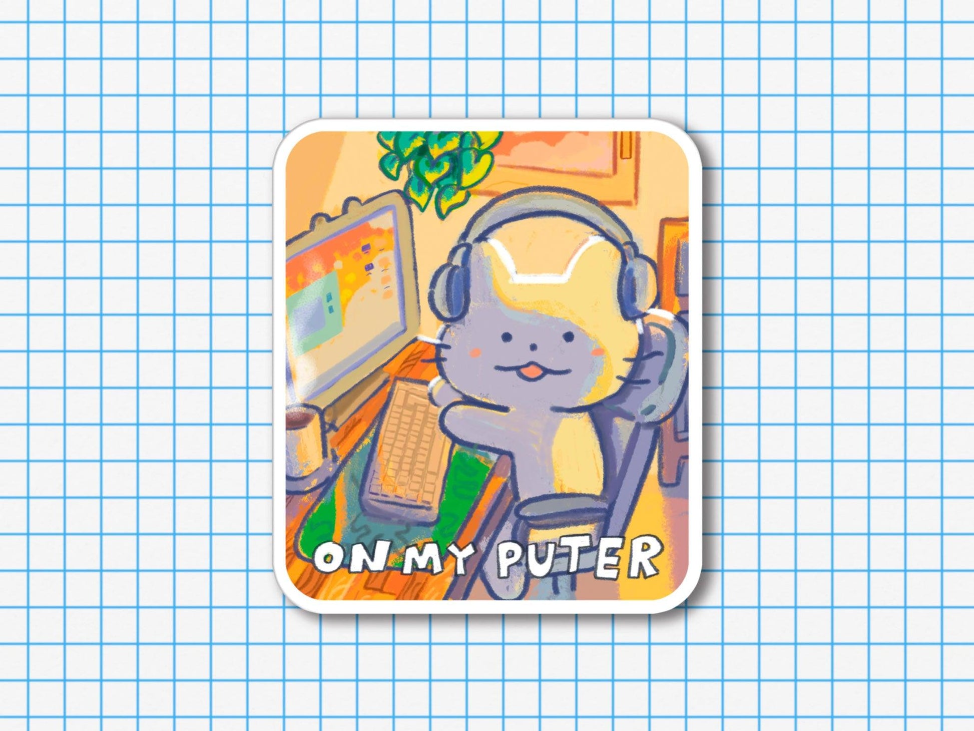 On My Puter Cat Sticker AlienInAJar