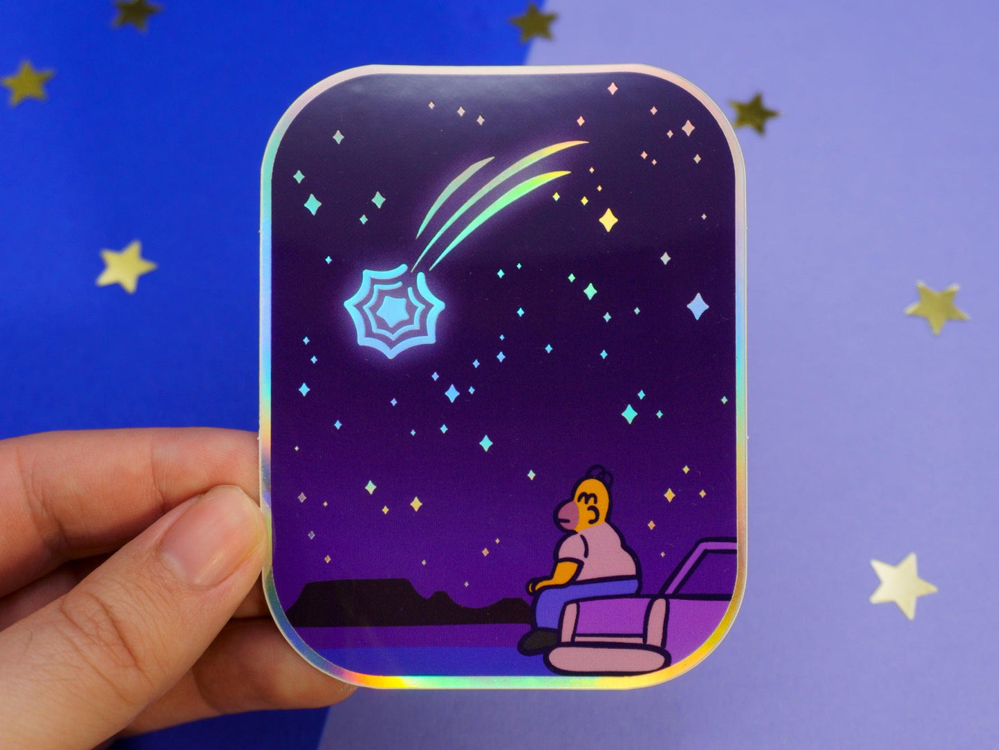 Shooting star Homer Holographic Sticker AlienInAJar