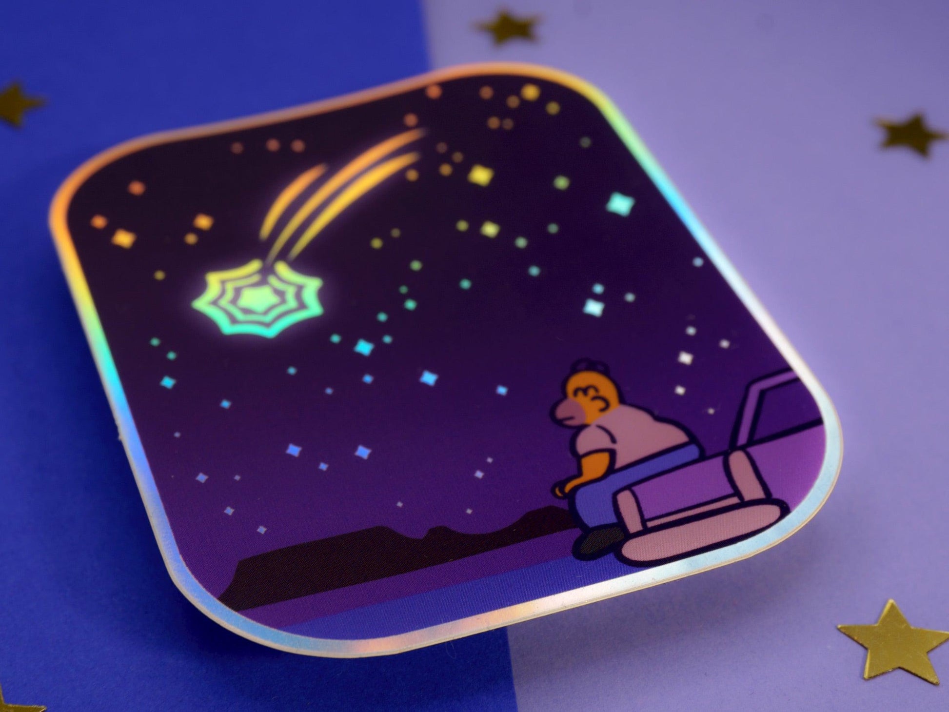 Shooting star Homer Holographic Sticker AlienInAJar