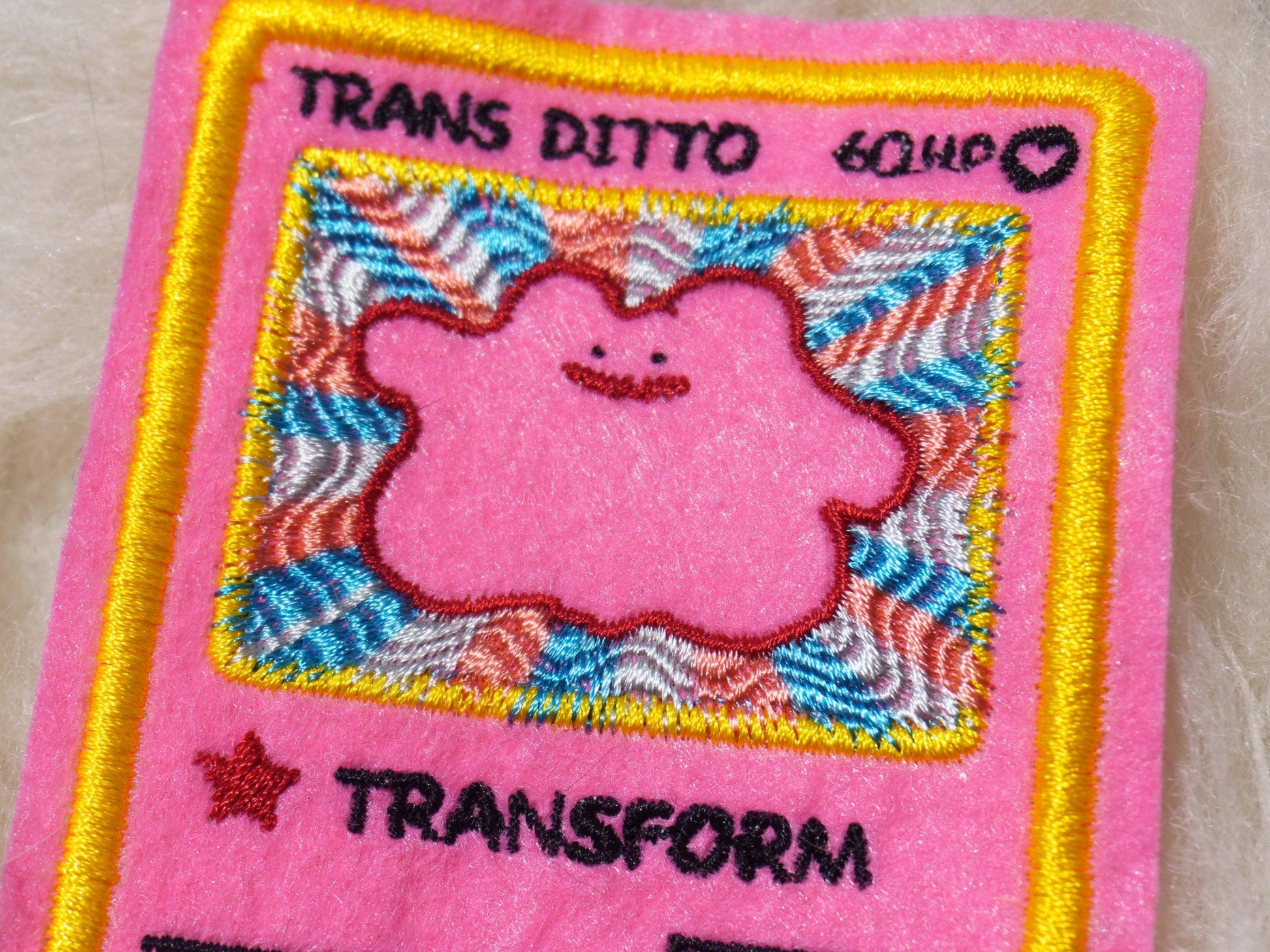 Trans Ditto Pink Pokemon Card Sew-On Patch AlienInAJar