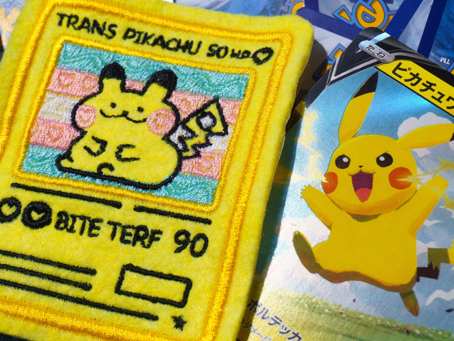 Trans Masc Pikachu Pokemon Card Sew-On Patch AlienInAJar