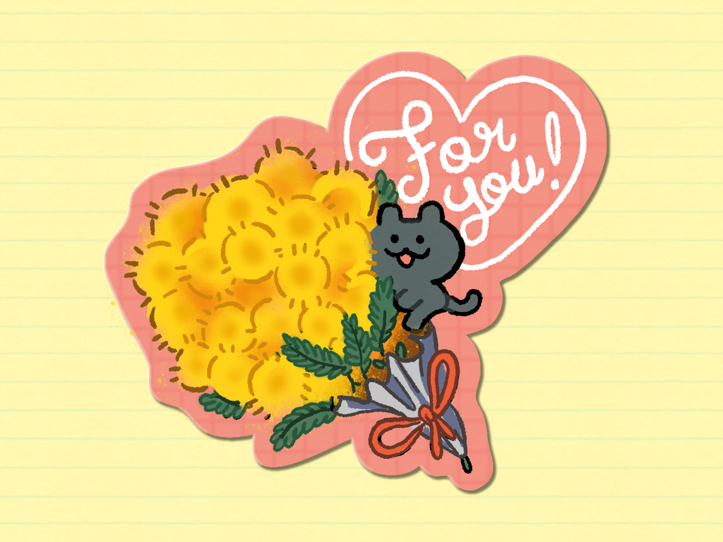 Mimosa Bouquet Cat Stickers