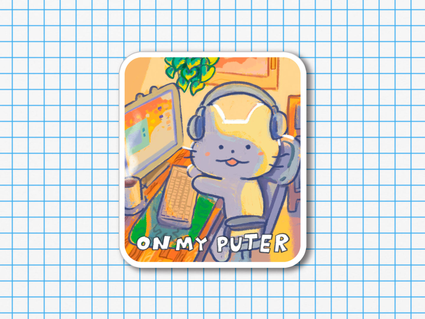 On My Puter Cat Sticker