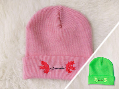 AXOLOTL PINK AND GREEN BEANIE AlienInAJar