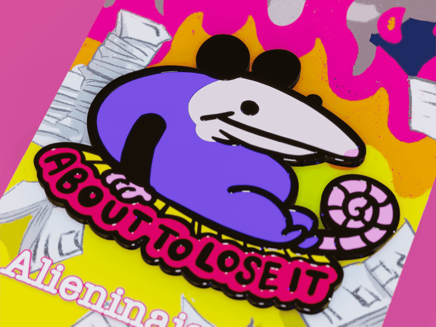 "About to lose it" Opossum Enamel Pin AlienInAJar