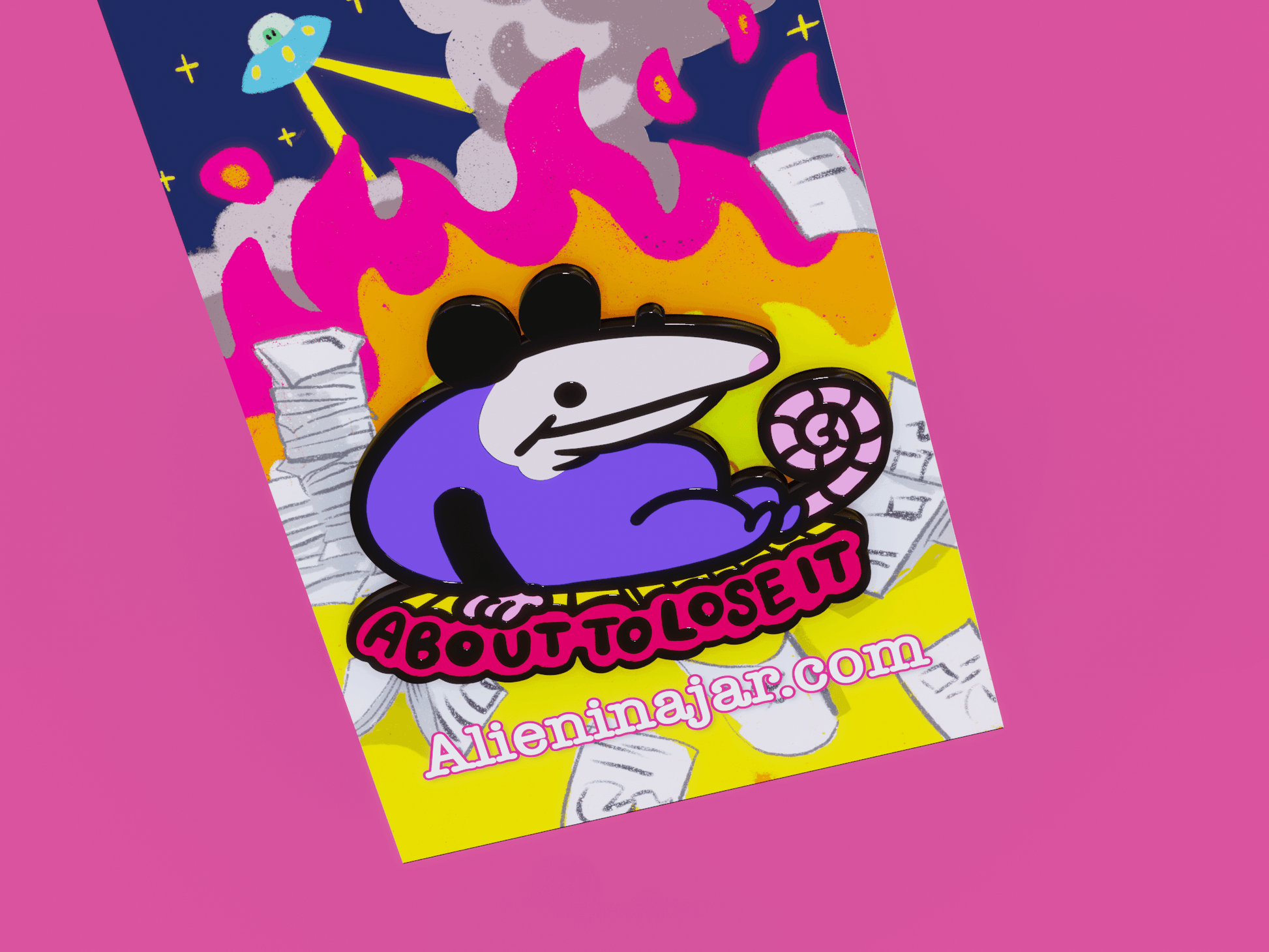 "About to lose it" Opossum Enamel Pin AlienInAJar