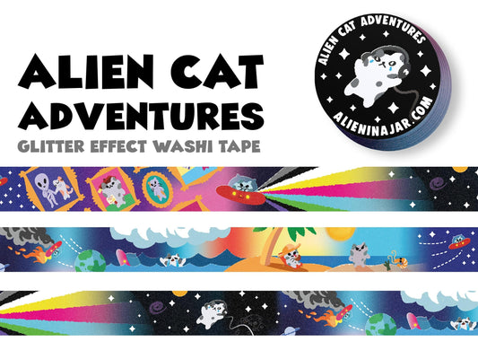 Alien Cat Adventures Glitter Washi Tape AlienInAJar