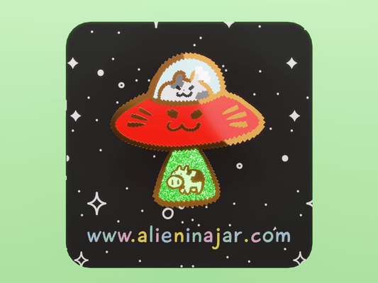 Alien Cat in Ufo Golden Enamel Pin AlienInAJar