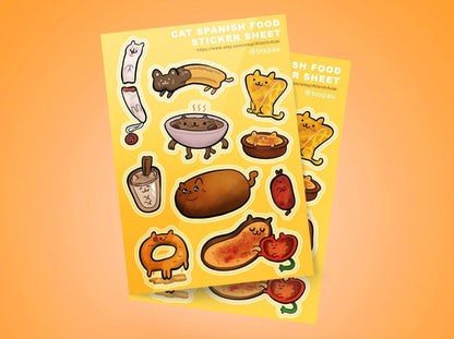 Cat Spanish food Peel-off sticker sheet A5 AlienInAJar