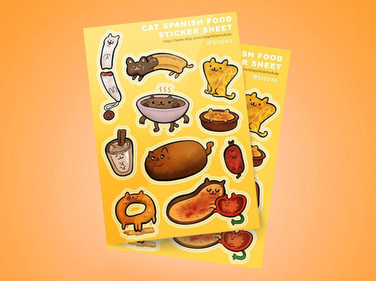 Cat Spanish food Peel-off sticker sheet A5 AlienInAJar