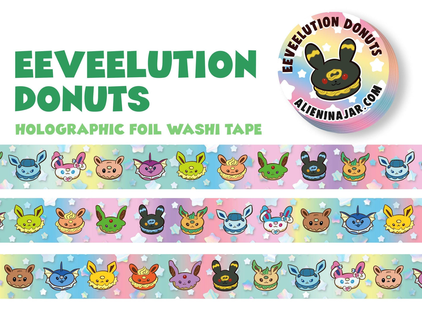 Eeveelution Donuts Holographic Washi Tape AlienInAJar