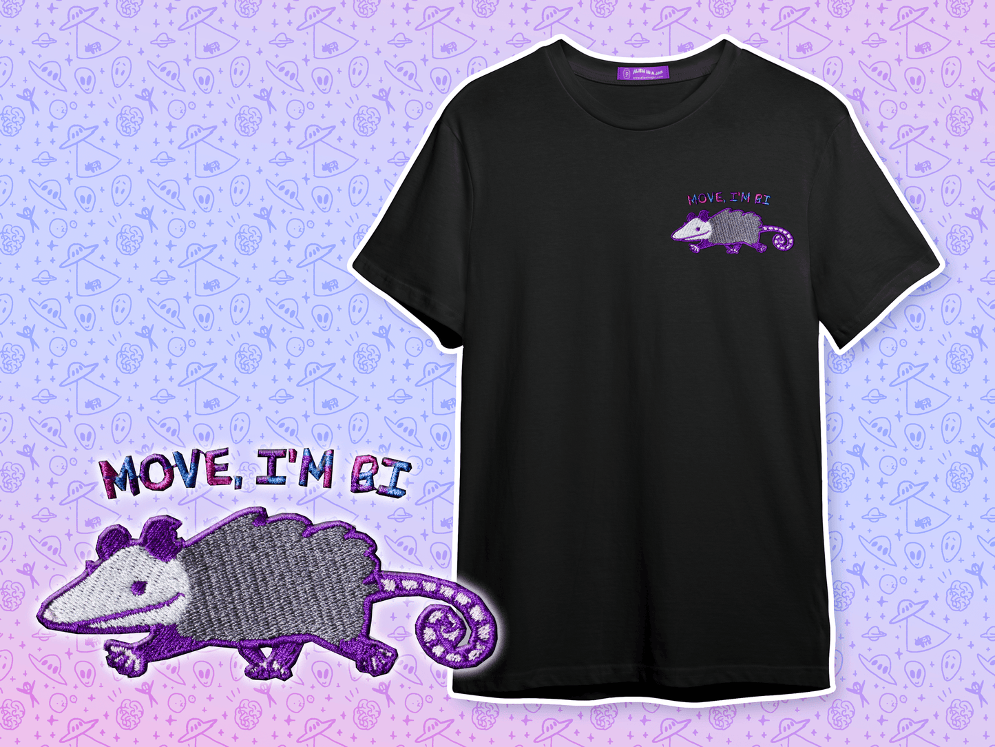 Move I'm **** Embroidered Opossum T-shirt AlienInAJar