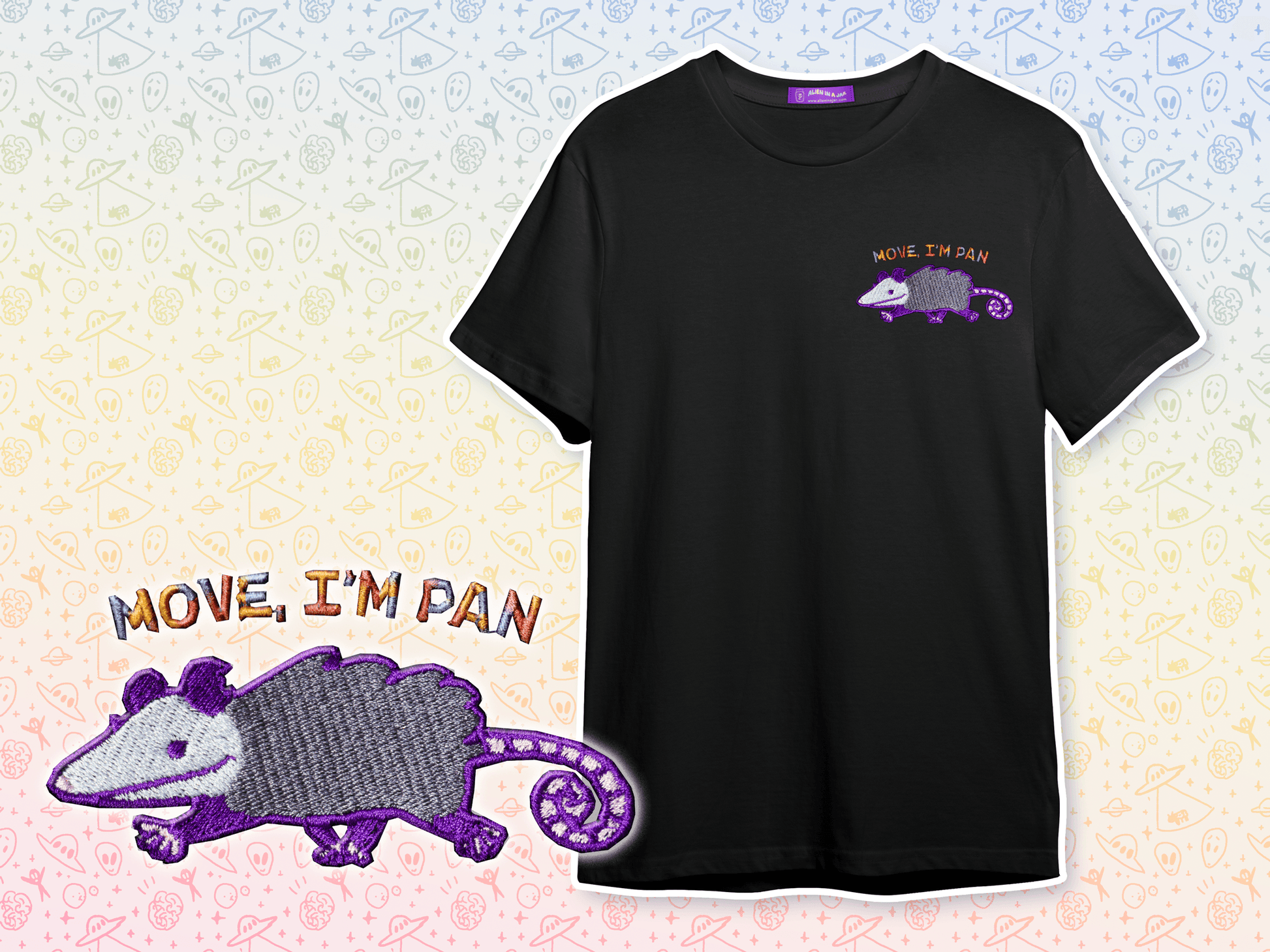 Move I'm **** Embroidered Opossum T-shirt AlienInAJar