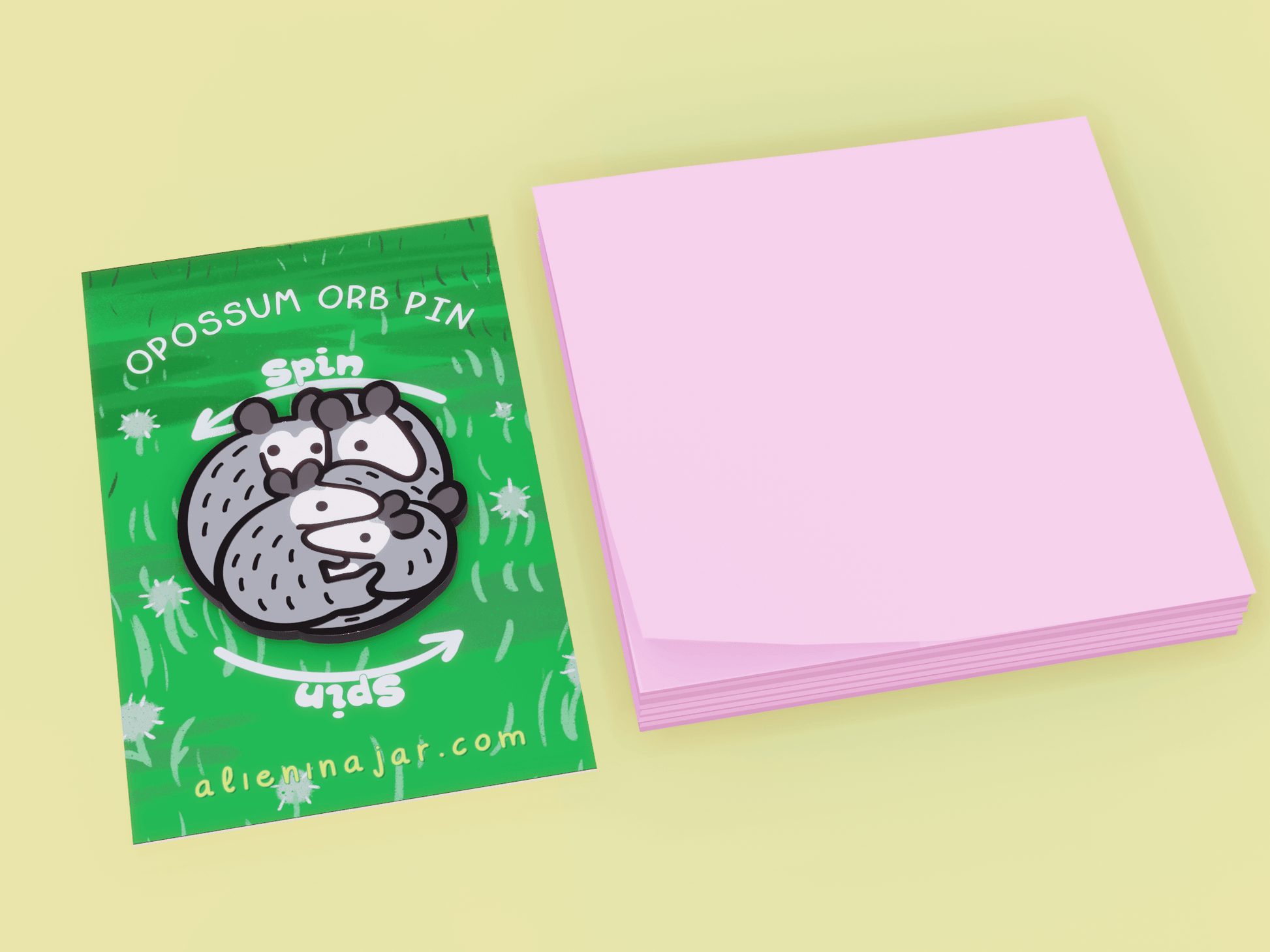 Spinning Opossum Enamel Pin AlienInAJar