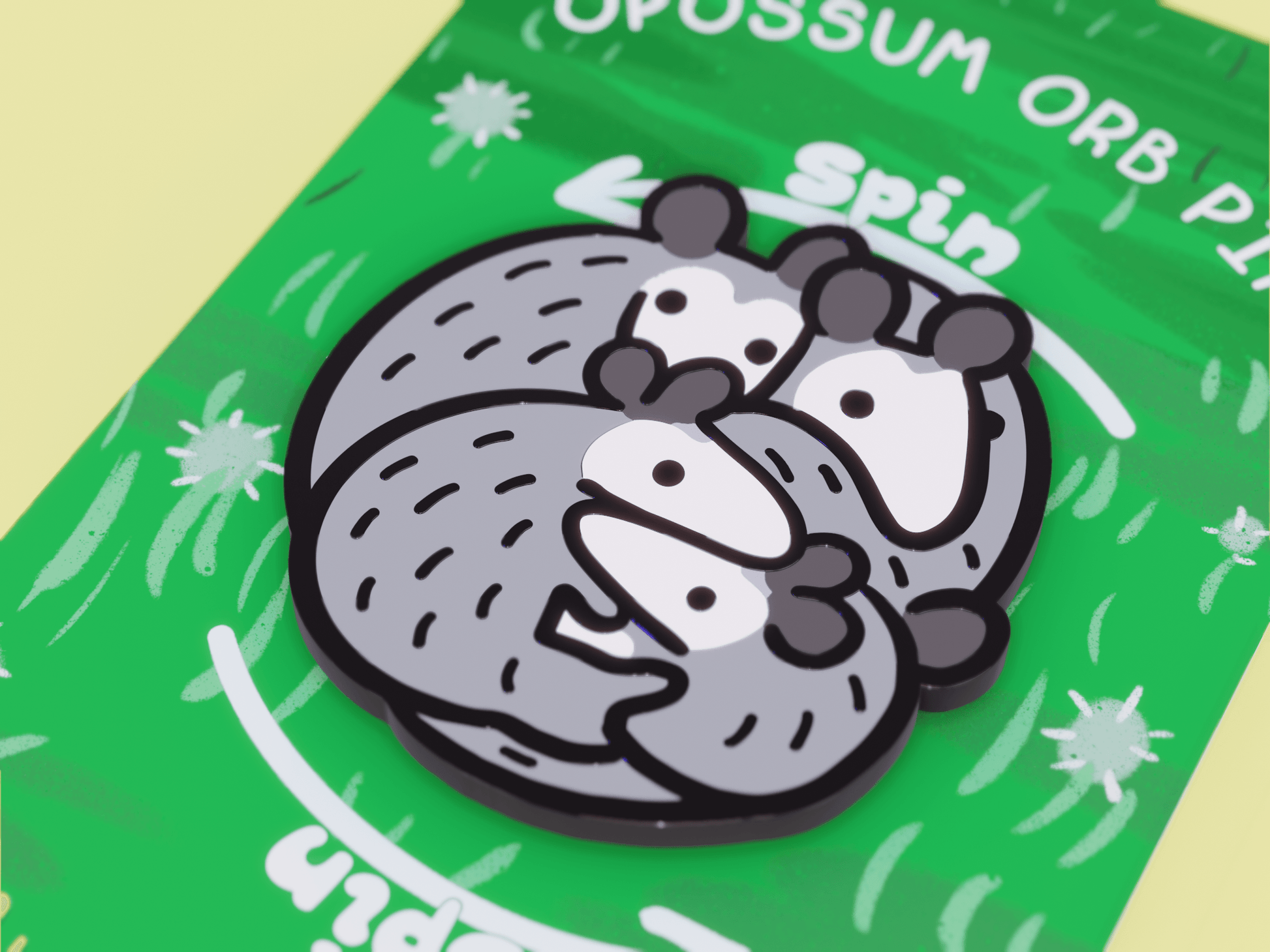 Spinning Opossum Enamel Pin AlienInAJar