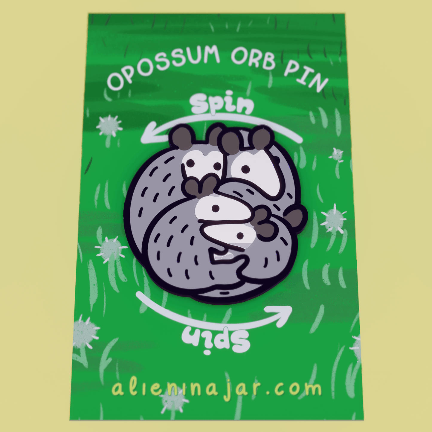 Spinning Opossum Enamel Pin AlienInAJar