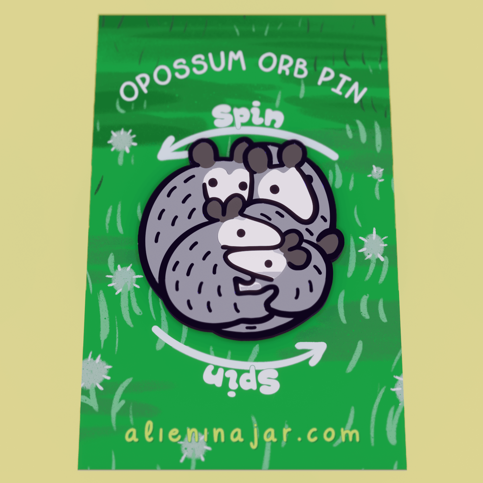 Spinning Opossum Enamel Pin AlienInAJar