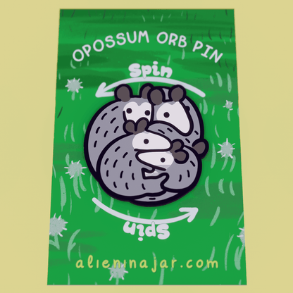 Spinning Opossum Enamel Pin AlienInAJar