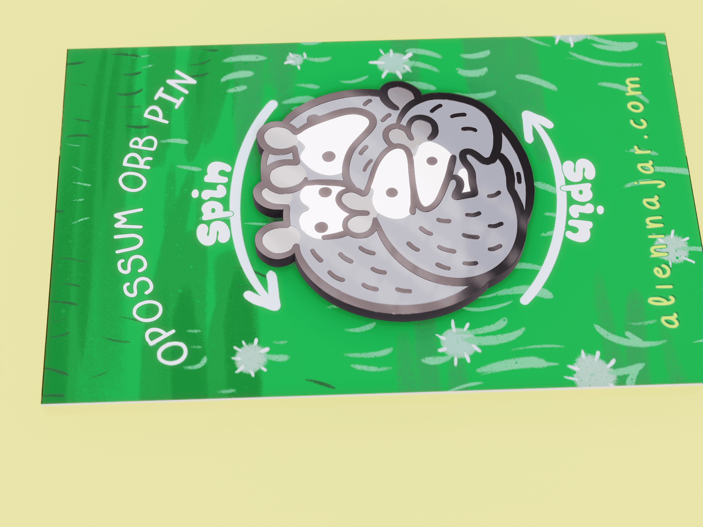 Spinning Opossum Enamel Pin AlienInAJar