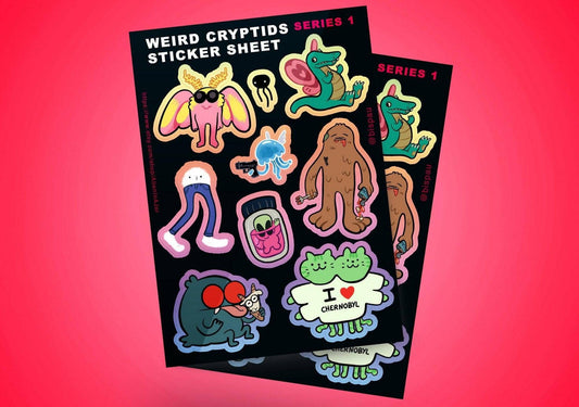 Weird cryptids Peel-off sticker sheet A5 AlienInAJar