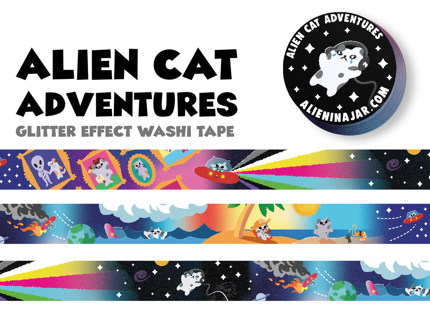 Alien Cat Adventures Glitter Washi Tape